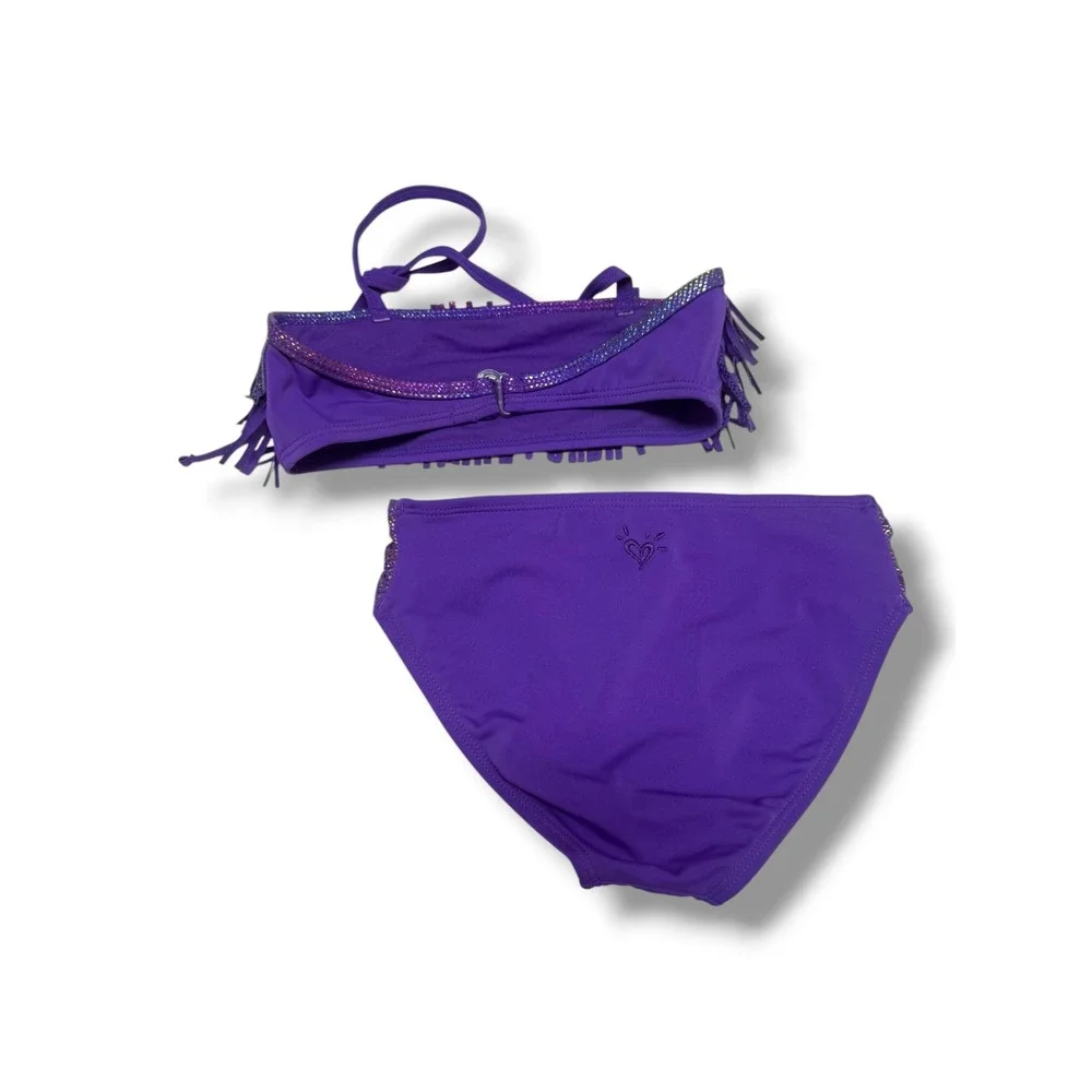 Justice Girls Purple Fringe Holographic‎ Two Piece Bikini Swimsuit Set Size 7